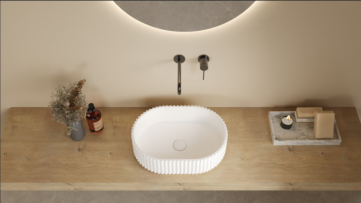 Ellips Fluted Solid Surface Above Counter Basin - Matt White 480x345
