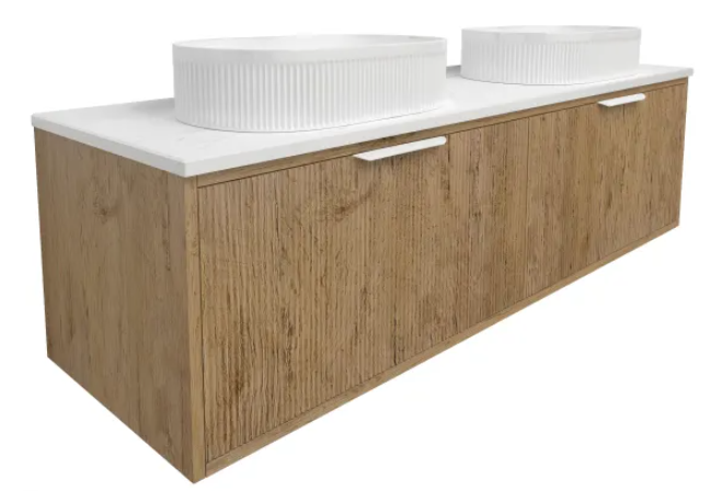 Kliff Fluted Wood Grain Vanity - Cabinet Only Prime Oak 590 x 455 x 400mm