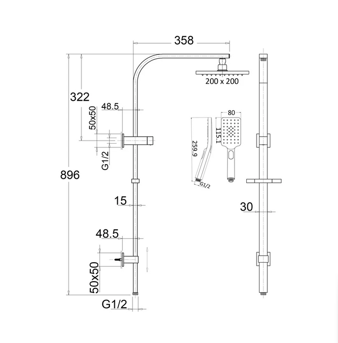 Ruki Brushed Nickel Multifunction Shower Rail