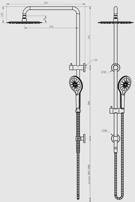 Classic Nu Dual Shower Set With 3 Function Hand Shower Gun Metal