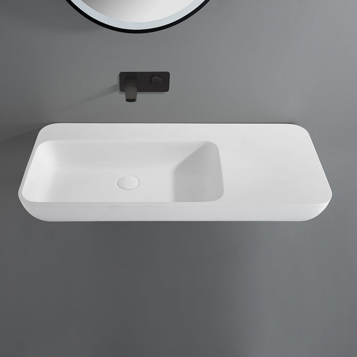 Rocca Solid Surface Stone Wall Hung Basin - Matte White 900x400