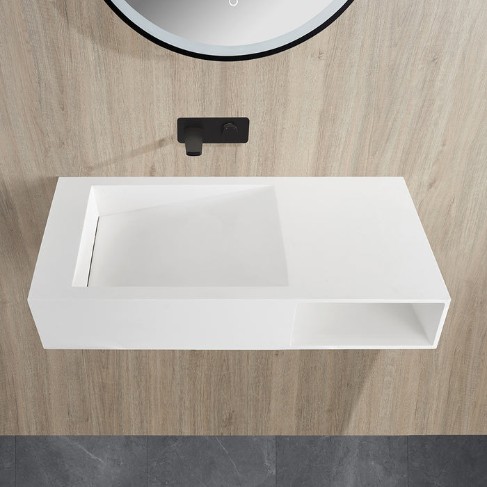 Crete Solid Surface Stone Wall Hung Basin - Matte White 1000x460