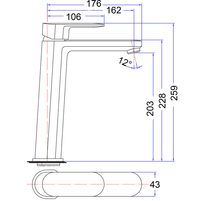 Cora Ellipse Handle High Rise Basin Mixer Chrome