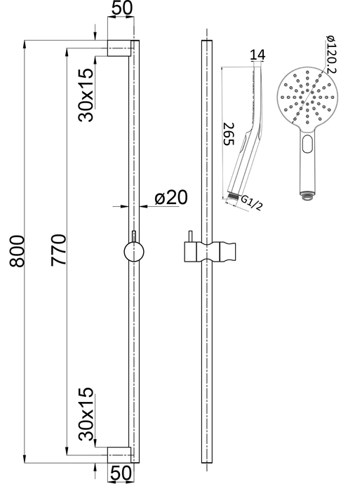 Cora Rail Shower Chrome
