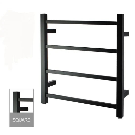 Zara Square Heated Towel Rail 4 Bar Matte Black